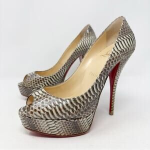 Christian Louboutin Snakeskin Peep Toe Platform Heels Womens Size EU 36.5